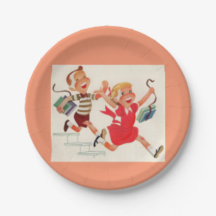 Prato De Papel irmão e irmã em sua maneira à escola