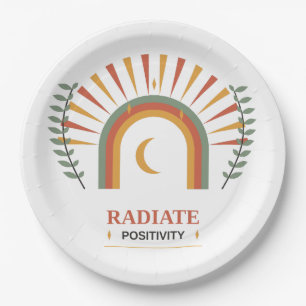 Prato De Papel Irradie Positividade Boho Celestial Sol Lua Botâni