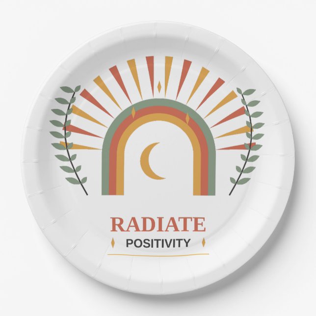 Prato De Papel Irradie Positividade Boho Celestial Sol Lua Botâni (Frente)