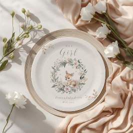 Prato De Papel It’s a Girl Floral Deer Baby Shower Table Decor