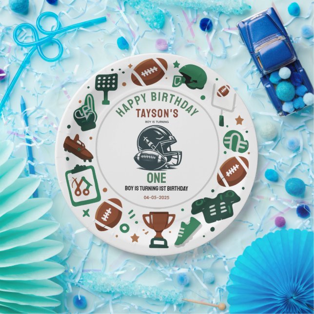 Prato De Papel It’s Game Time football 1st Birthday – Fun Kids  (Festa)