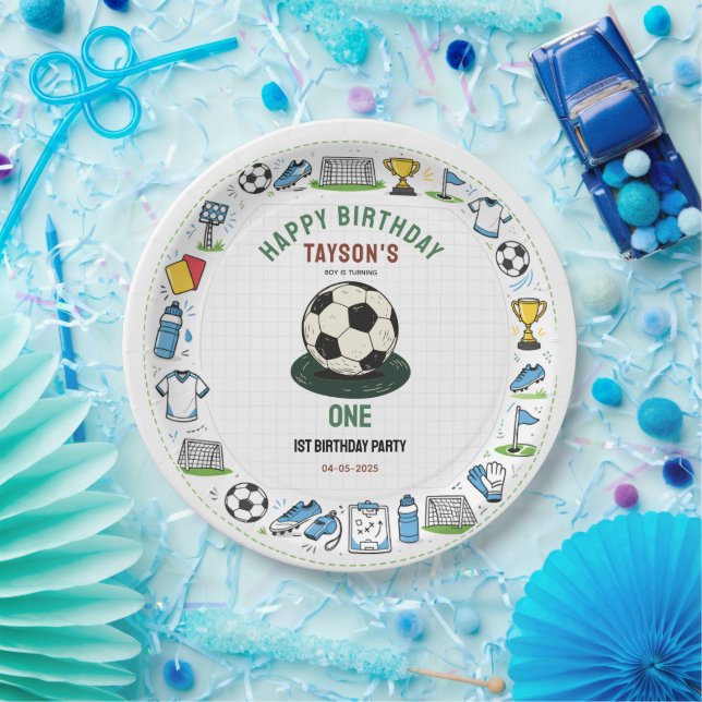 Prato De Papel It’s Game Time football 1st Birthday – Fun Kids  (Festa)