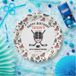 Prato De Papel It’s Game Time Hockey 1st Birthday Party