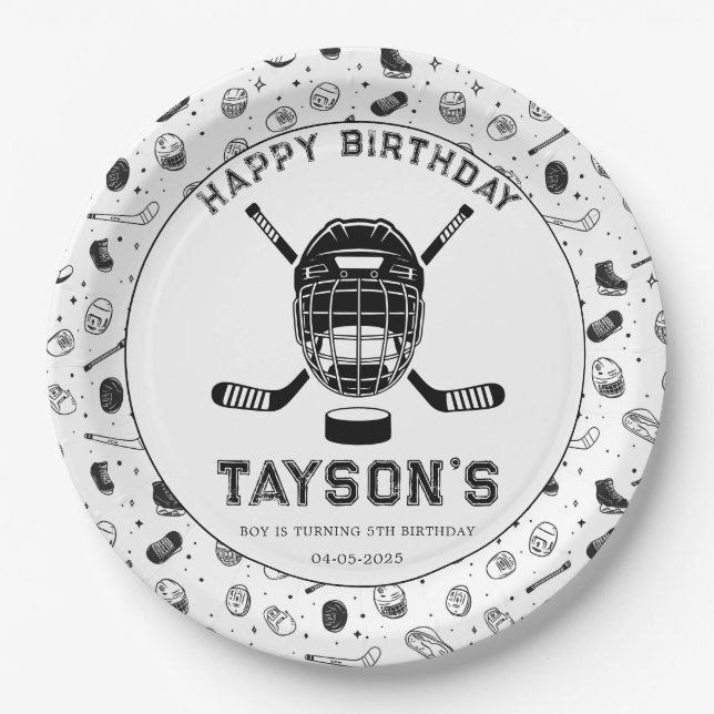 Prato De Papel It’s Game Time Hockey 5th Birthday Party  (Frente)