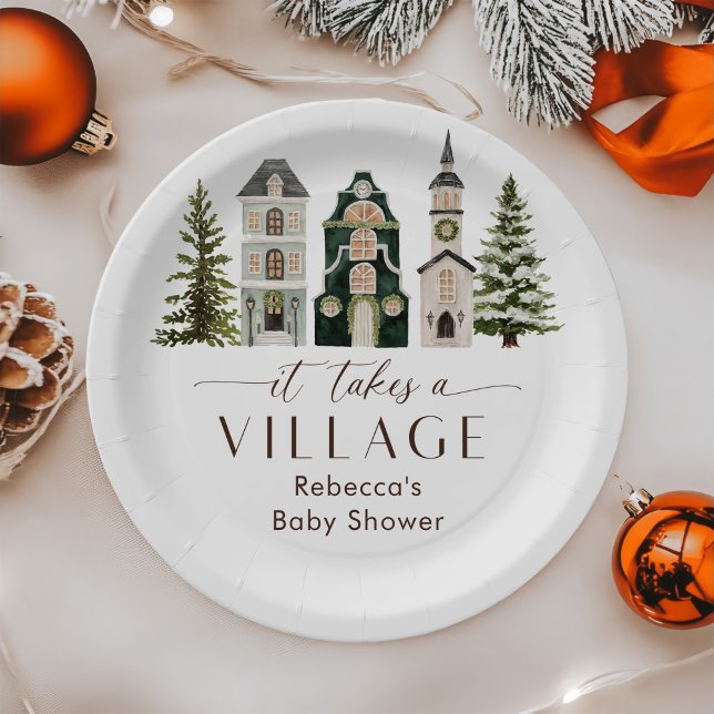 Prato De Papel It Takes a Village Christmas Baby Shower (Criador carregado)