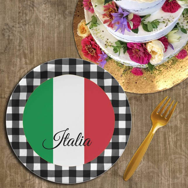 Prato De Papel Itália Plate, xadrez de búfalos e Bandeira Italian (Criador carregado)