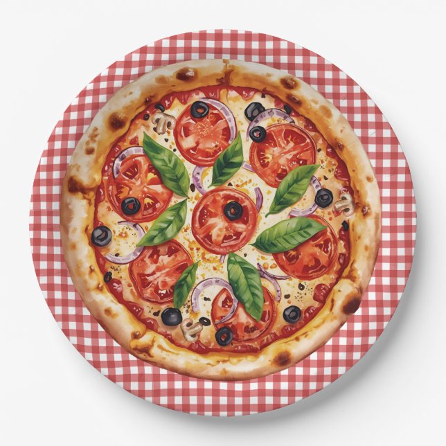 Prato De Papel Italian Ciao Baby Red Checkered Baby Shower  (Frente)