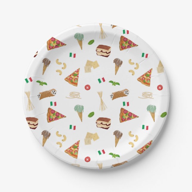 Prato De Papel Italian Food Pizza Pasta Tiramisu Pattern (Frente)