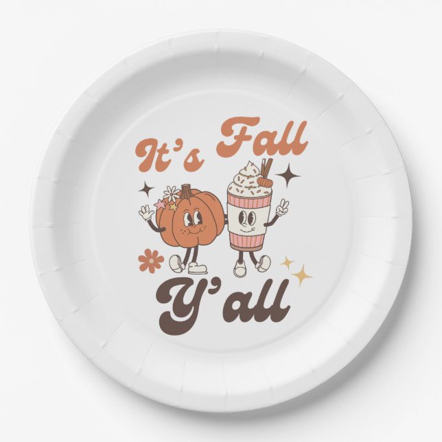 Prato De Papel It's Fall Y'all  – Cute Pumpkin Spice Fall (Frente)