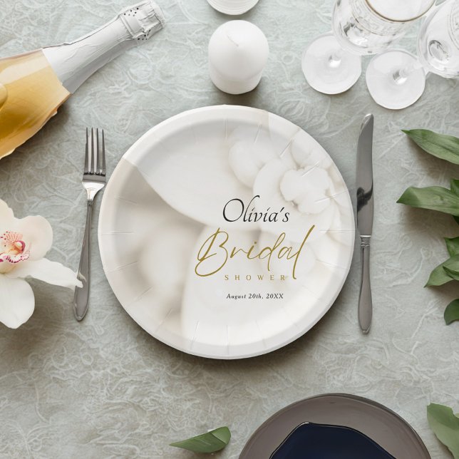 Prato De Papel Ivory Bloom e Elegante Chá de panela de Script Dou (Criador carregado)