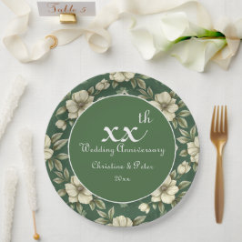 Prato De Papel Ivory Floral e Aniversário do Casamento Emerald