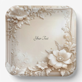 Prato De Papel Ivory Flowers Paper Plate
