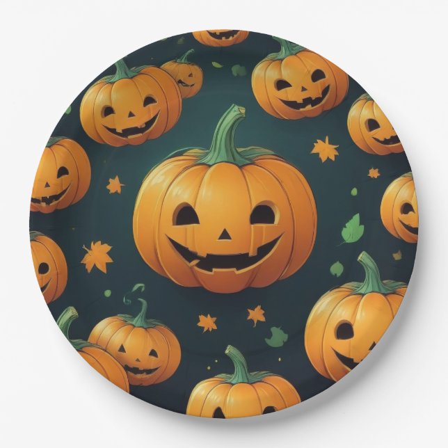 Prato De Papel Jack-O-Lantern Delight - Padrão de Abóbora (Frente)