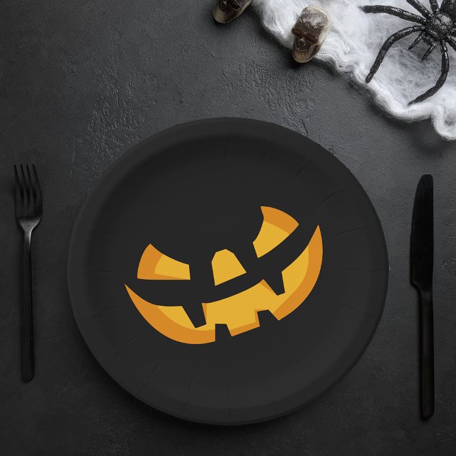 Prato De Papel Jack-O-Lanterna Face (Jack-O-Lantern Face Paper Plates)