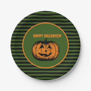 Prato De Papel Jack-o-lanterno Pumpkin Striped