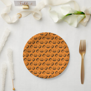 Prato De Papel Jack preto laranja divertido ou padrão de lanterna