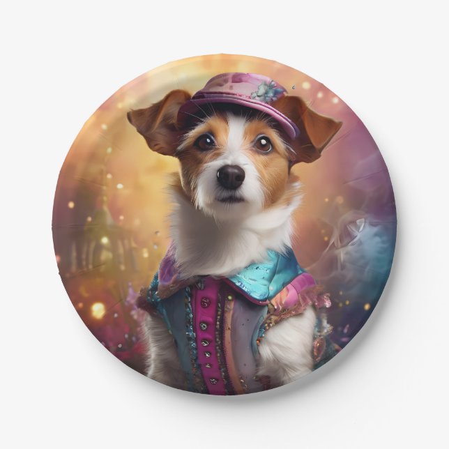Prato De Papel Jack Russell em Figurino Vibrante (Frente)
