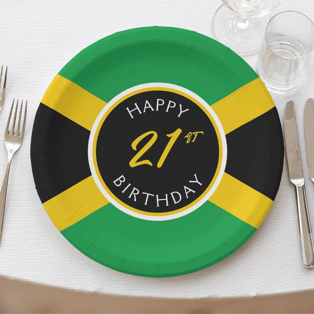 Prato De Papel Jamaica Jamaican Flag Happy Birday (Jamaica Jamaican flag happy 21st birthday paper plates)