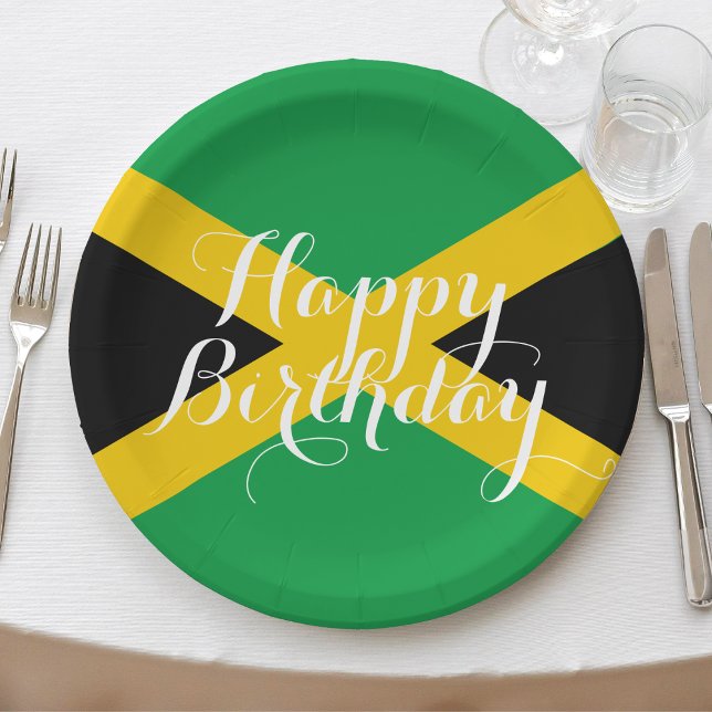 Prato De Papel Jamaica Jamaican Flag Happy Birday Party (jamaica jamaican flag happy birthday paper plates)
