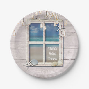 Prato De Papel Janela de Praia Tropical Branco Madeira Elegante C