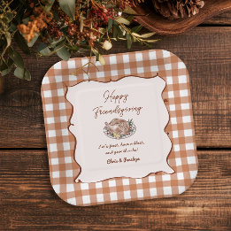 Prato De Papel Jantar de Ação de Graças Rustic Gingham Friendsgiv