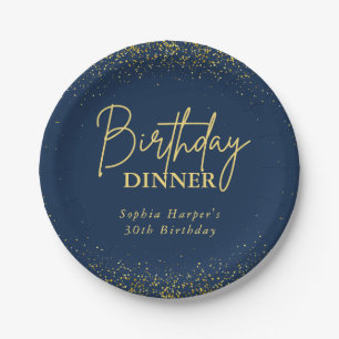 Prato De Papel Jantar de Aniversário Confete Brilho Dourado Marin
