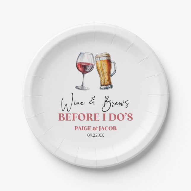 Prato De Papel Jantar de Ensaios do Wine and Brews Before I Do's (Frente)