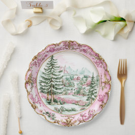 Prato De Papel Jantar de Férias Rococó Rosa Elegante
