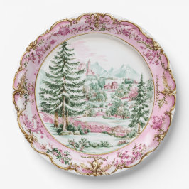 Prato De Papel Jantar de Férias Rococó Rosa Elegante