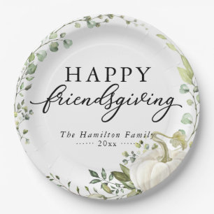 Prato De Papel Jantar de Friendsgiving com Eucalipto e Abóbora Ve