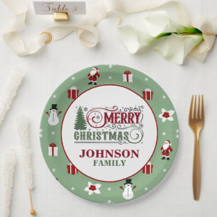 Prato De Papel Jantar de Natal do Papai Noel Verde Menta