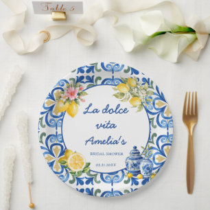 Prato De Papel Jantar italiano La Dolce Vita com chuveiro de noiv