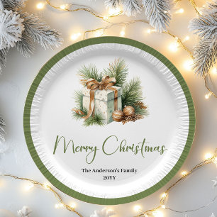 Prato De Papel Jantar Personalizado de Natal Neutro Escandinavo