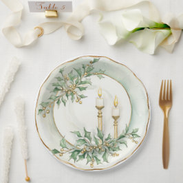 Prato De Papel Jantar Velas de Férias Elegantes