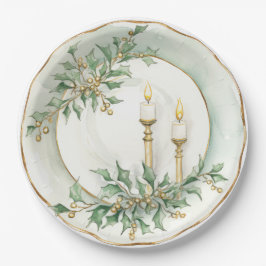 Prato De Papel Jantar Velas de Férias Elegantes