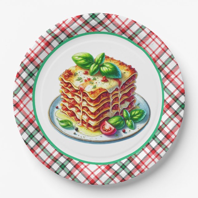 Prato De Papel Janto de amantes de Lasagna-Cute (Frente)
