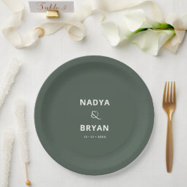 Prato De Papel Janto de Casamento Verde Escuro Minimalista Chic