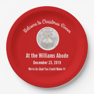 Prato De Papel Janto de Natal - Ornamento Bauble Red & Snowflake