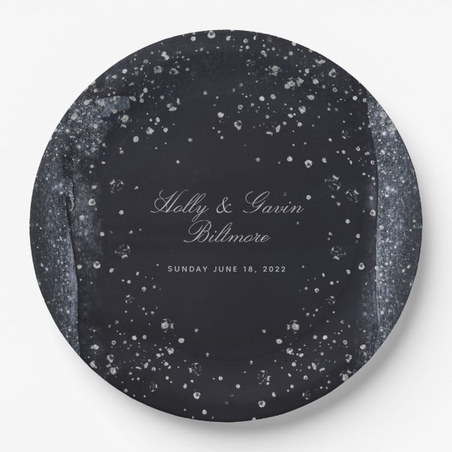 Prato De Papel Janto Silver Starry Night Weding 9 Polegadas (Frente)