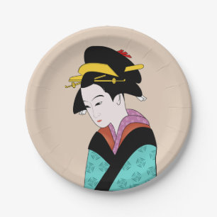 Prato De Papel janto temático japonês com Geisha
