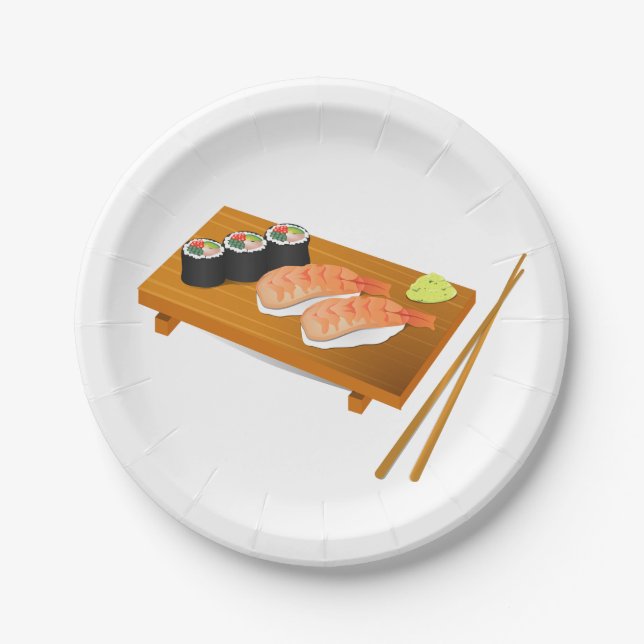 Prato De Papel Janto temático japonês com sushi art (Frente)