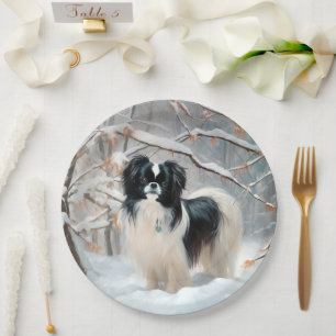 Prato De Papel Japanese Chin Deixe Nevar Natal