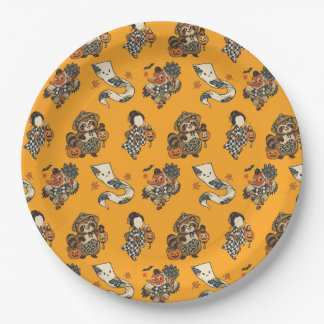 Prato De Papel Japanese Halloween Yokai Pattern Paper Plates