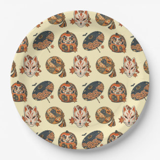 Prato De Papel Japanese Halloween Yokai Pattern Paper Plates