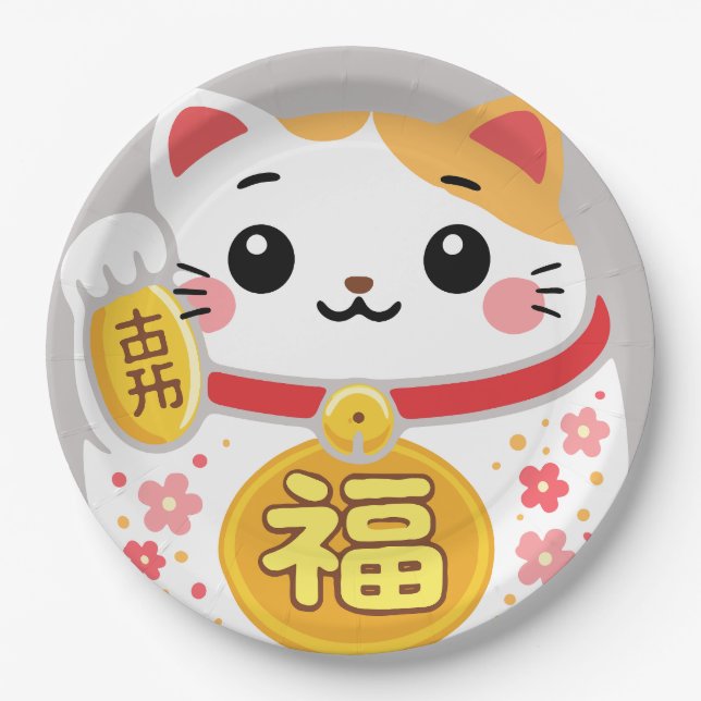 Prato De Papel Japonês Kawaii daruma maneki (Frente)