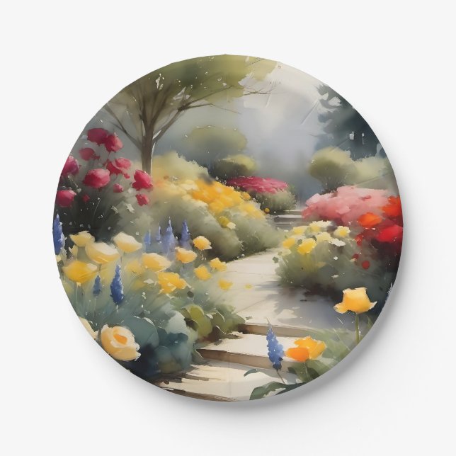 Prato De Papel Jardim bonito com flores azuis de rosas amarelas v (Frente)