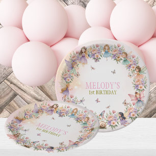 Prato De Papel jardim de fadas caprichoso para 1º aniversário