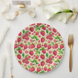 Prato De Papel Jardim de Framboesa de Verão Padrão Botânico de Fr