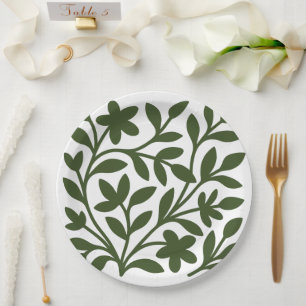 Prato De Papel Jardim de Gavinhas Folhas Florais de Videira Verde
