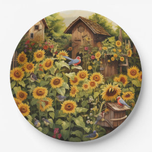Prato De Papel Jardim de Girassóis 12 Casas de Pássaros Pássaros